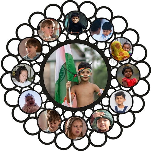 MDF Photo Wall Clock – Round Model – 13 Photos